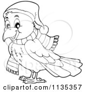Poster, Art Print Of Outlined Winter Raven In A Hat And Scarf