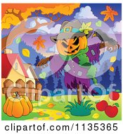 Poster, Art Print Of Scarecrow And Bird With A Pumpkin Under An Autumn Tree