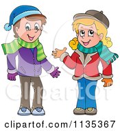Poster, Art Print Of Boy And Girl In Scarves And Hats
