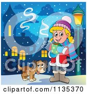 Poster, Art Print Of Dog By A Girl Drinking Hot Cocoa