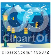 Poster, Art Print Of Street Light And Winter Village With Snow At Night