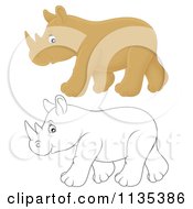 Cartoon Of A Cute Outlined And Colored Baby Rhino Royalty Free Vector Clipart