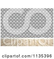 Poster, Art Print Of Room Interior With Damask Wallpaper And Wood Floors