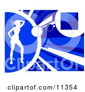 Silhouetted Woman Dancing On A Blue Background Clipart Illustration
