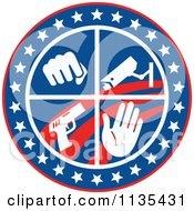 Poster, Art Print Of Circle Of A Fist Surveillance Security Camera Pistol And Hand With Stars And Stripes