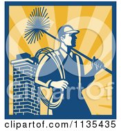 Poster, Art Print Of Retro Chimney Sweep Worker Over Rays