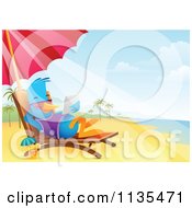 Poster, Art Print Of Bluebird Using A Tablet On A Beach Chaise Lounge