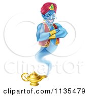 Clipart Of A Genie Emerging From His Lamp Royalty Free Vector Illustration by AtStockIllustration