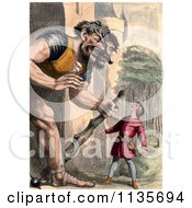 Clipart Of Jack Confronting A Two Headed Giant Royalty Free Illustration by Prawny Vintage