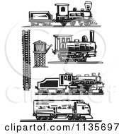 Poster, Art Print Of Trains And Locomotives Black And White Woodcut