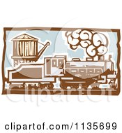 Poster, Art Print Of Steam Engine Train Woodcut 2