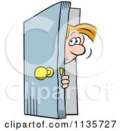 Cartoon Of A Man Peeking In A Door Royalty Free Vector Clipart by Johnny Sajem