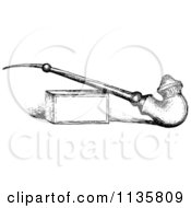 Clipart Of A Retro Vintage Pipe And Box In Black And White Royalty Free Vector Illustration