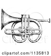 Clipart Of A Retro Vintage Cornet And Pistons In Black And White Royalty Free Vector Illustration