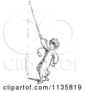 Clipart Of A Retro Vintage Man Ringing A Bell For Help With Mosquitoes In Black And White 1 Royalty Free Vector Illustration