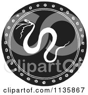 Clipart Of A Retro Vintage Black And White Emblazoned Greek Snake Shield Royalty Free Vector Illustration