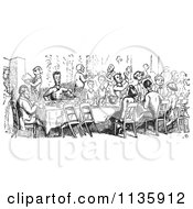Poster, Art Print Of Retro Vintage Crowd Dining In Black And White