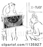 Clipart Of A Retro Vintage Puzzled X Ray Doctor And Patient Black And White Royalty Free Vector Illustration