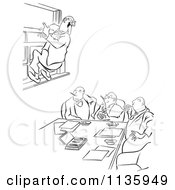 Poster, Art Print Of Retro Vintage Office Worker Man Leaping Out A Window At A Meeting Black And White