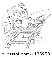 Poster, Art Print Of Retro Vintage Late Driver Taking The Railroad Tracks Black And White