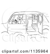 Retro Vintage Man Smoking A Cigar In A Car With An Open Door Black And White