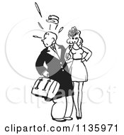 Cartoon Of A Retro Vintage Surprised Man Looking Back With A Woman In Black And White Royalty Free Vector Clipart by Picsburg