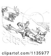 Clipart Of A Retro Vintage Man Falling Off A Donkey In Black And White 2 Royalty Free Vector Illustration by Picsburg