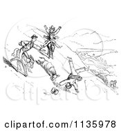 Retro Vintage Man Falling Off A Donkey In Black And White 1