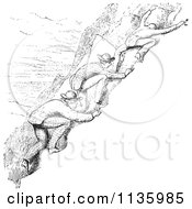 Clipart Of Retro Vintage Men Climbing In Black And White Royalty Free Vector Illustration
