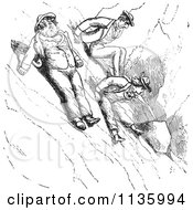 Retro Vintage Men Scooting Down A Mountain In Black And White