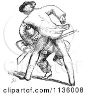 Clipart Of A Retro Vintage Man Beating Up A Guard In Black And White 1 Royalty Free Vector Illustration by Picsburg