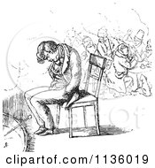 Clipart Of A Retro Vintage Man Sleeping In A Chair In Black And White Royalty Free Vector Illustration