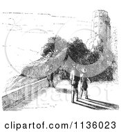 Poster, Art Print Of Retro Vintage People By Castle Ruins In Black And White