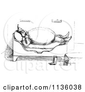 Clipart Of A Retro Vintage Fat Man Sleeping In Black And White Royalty Free Vector Illustration