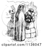 Clipart Of A Retro Vintage Nun And People On A Boat In Black And White Royalty Free Vector Illustration by Picsburg