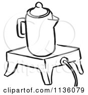 Clipart Of A Retro Vintage Black And White Coffee Percolator On A Wamer Royalty Free Vector Illustration