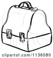 Clipart Of A Retro Vintage Black And White Lunch Box Royalty Free Vector Illustration