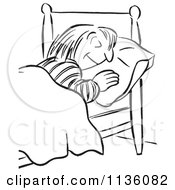Clipart Of A Retro Vintage Woman Sleeping Black And White Royalty Free Vector Illustration by Picsburg