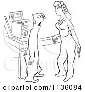 Retro Vintage Dumb Worker Man And Attractive Woman With Tools Black And White