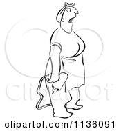 Clipart Of A Retro Vintage Surprised Woman With A Power Drill Black And White Royalty Free Vector Illustration