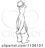 Clipart Of A Retro Vintage Man With His Hands Behind His Back Black And White Royalty Free Vector Illustration