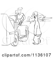 Poster, Art Print Of Retro Vintage Man Gaping At A Worker Woman Black And White