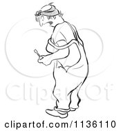 Clipart Of A Retro Vintage Shocked Worker Woman Black And White Royalty Free Vector Illustration