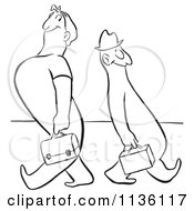 Clipart Of A Retro Vintage Worker Man And Woman Smiling And Walking In Different Directions Black And White Royalty Free Vector Illustration by Picsburg