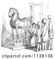 Retro Vintage Woman Presenting Wallensteins Horse In Black And White