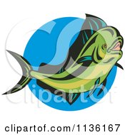 Poster, Art Print Of Retro Mahi Mahi Dolphin Fish Over Blue