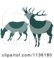 Poster, Art Print Of Silhouetted Grazing And Roaring Deer