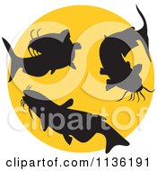 Retro Silhouetted Catfish Over A Yellow Circle