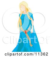 Young Blond Princess In A Blue Dress Clipart Illustration