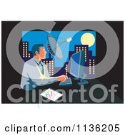 Poster, Art Print Of Retro Businessman Working On A Computer In An Urban Office